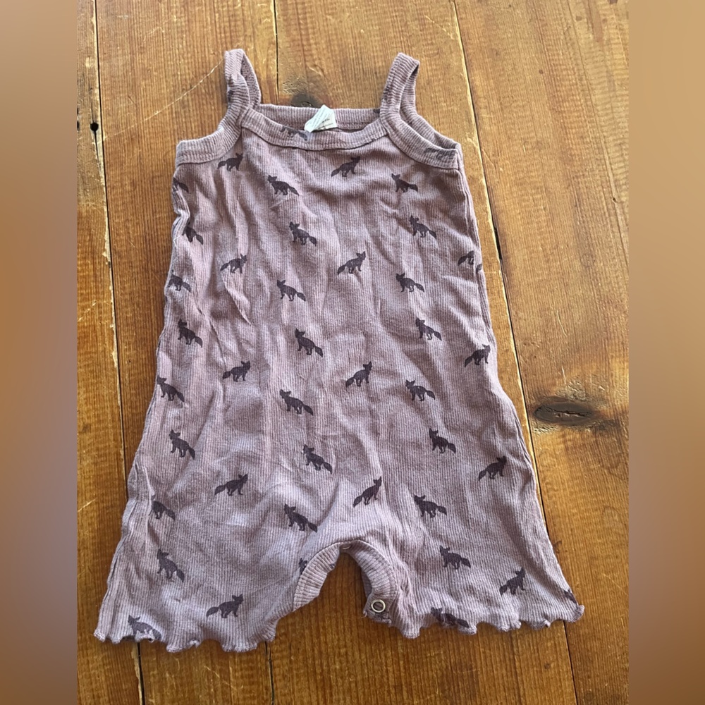 Kate Quinn strap romper skinny rib foxes 3-6m